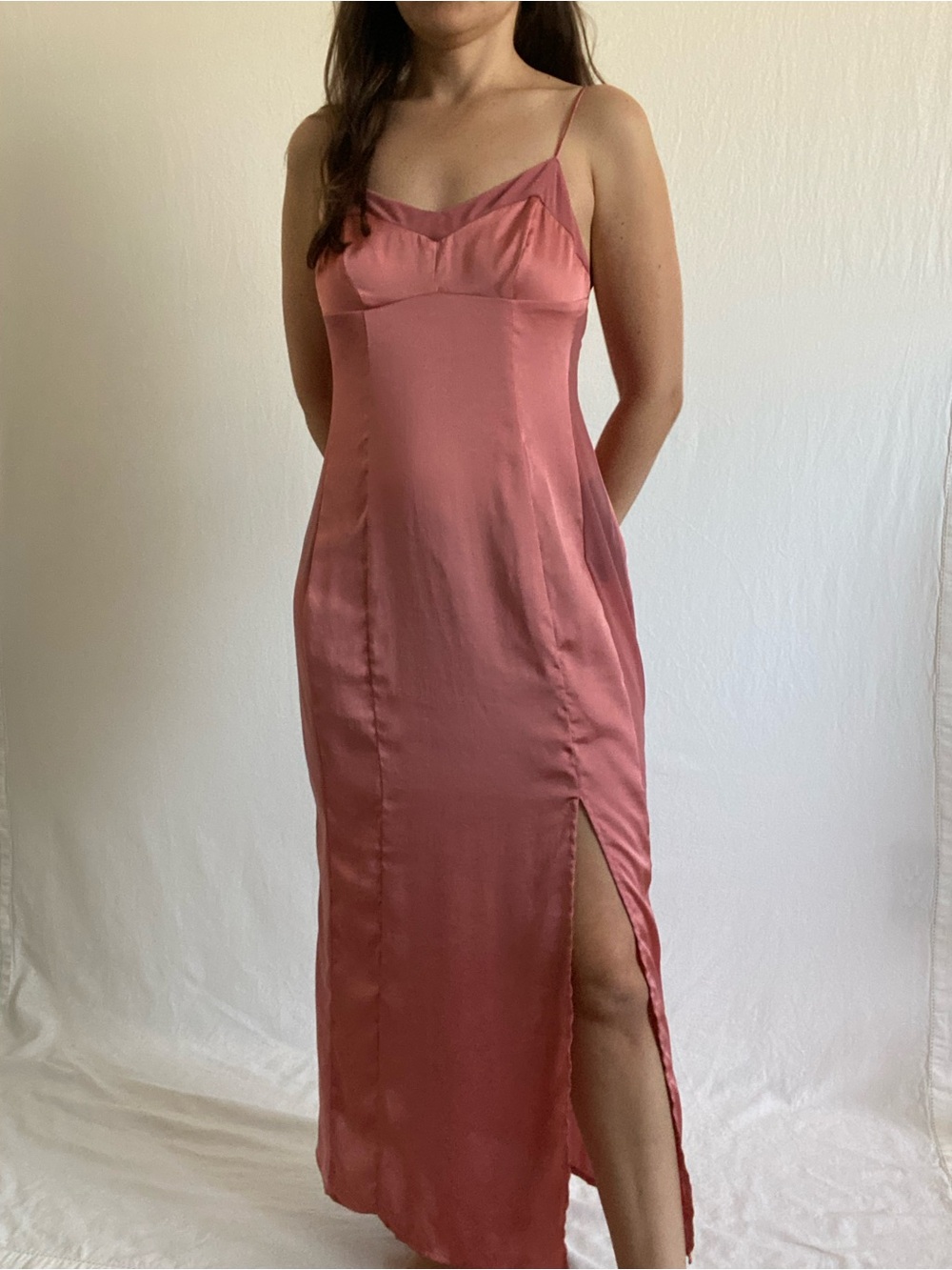 Free People Dusty Rose Satin Maxi Slip Dress